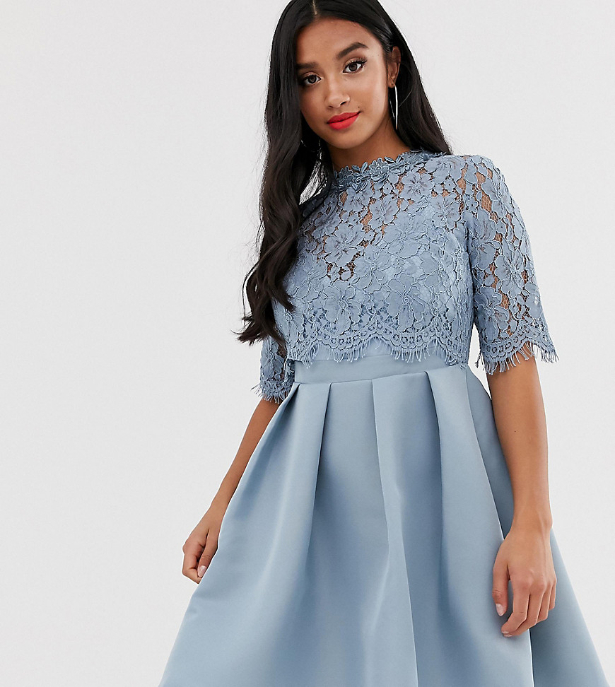 Little Mistress Petite 3/4 sleeve skater dress with lace upper