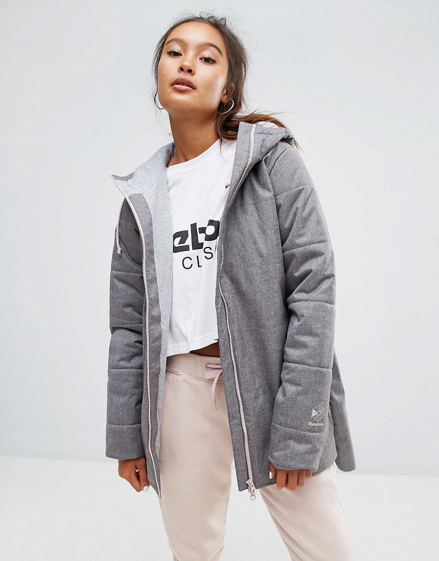 Reebok Classics Padded Jacket With Hood In Pink - Grey