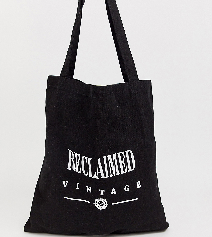 Reclaimed Vintage unisex logo carrier tote bag in black