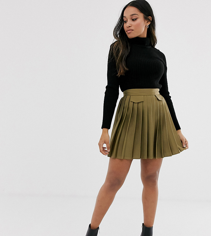 River Island Petite pleated mini skirt with in khaki