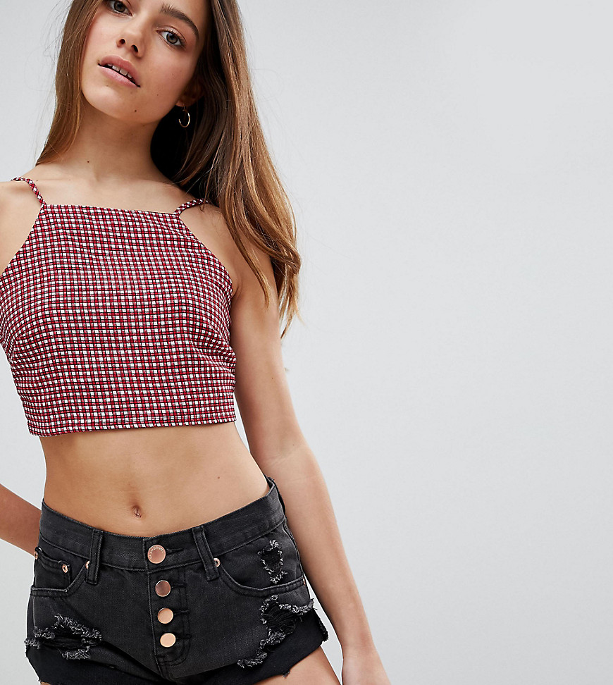 Glamorous Petite Strappy Crop Top With Bow Back In Check Co-Ord