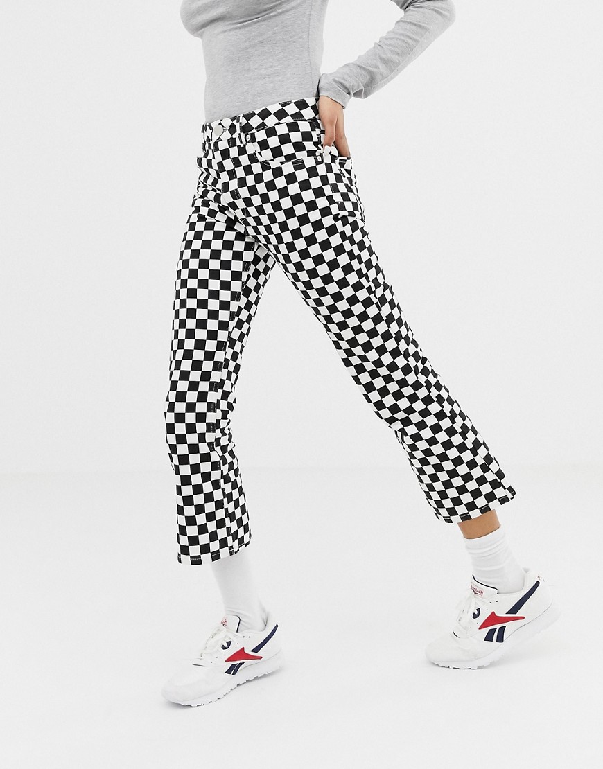ASOS DESIGN Egerton rigid cropped flare jeans in mono checkerboard print