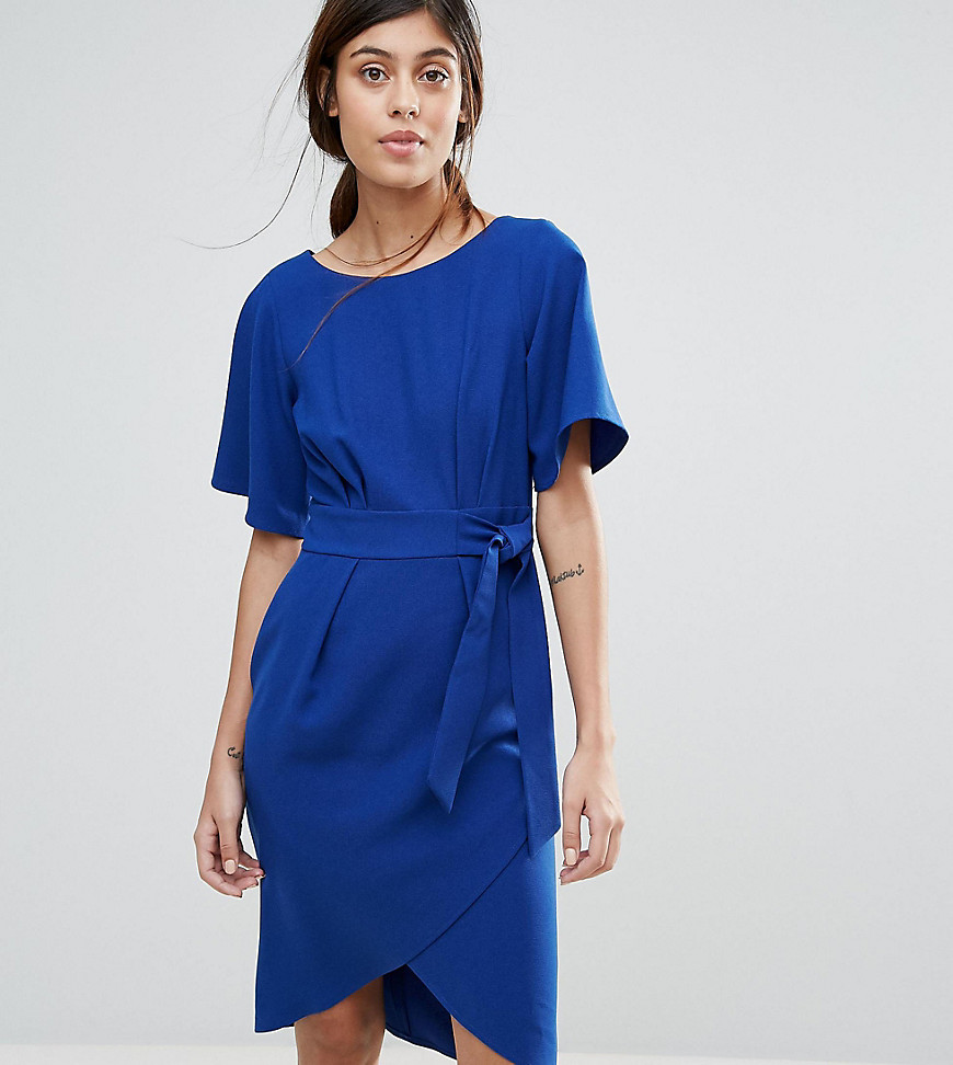 Closet London Tie Front Dress With Kimono Sleeve - Cobalt