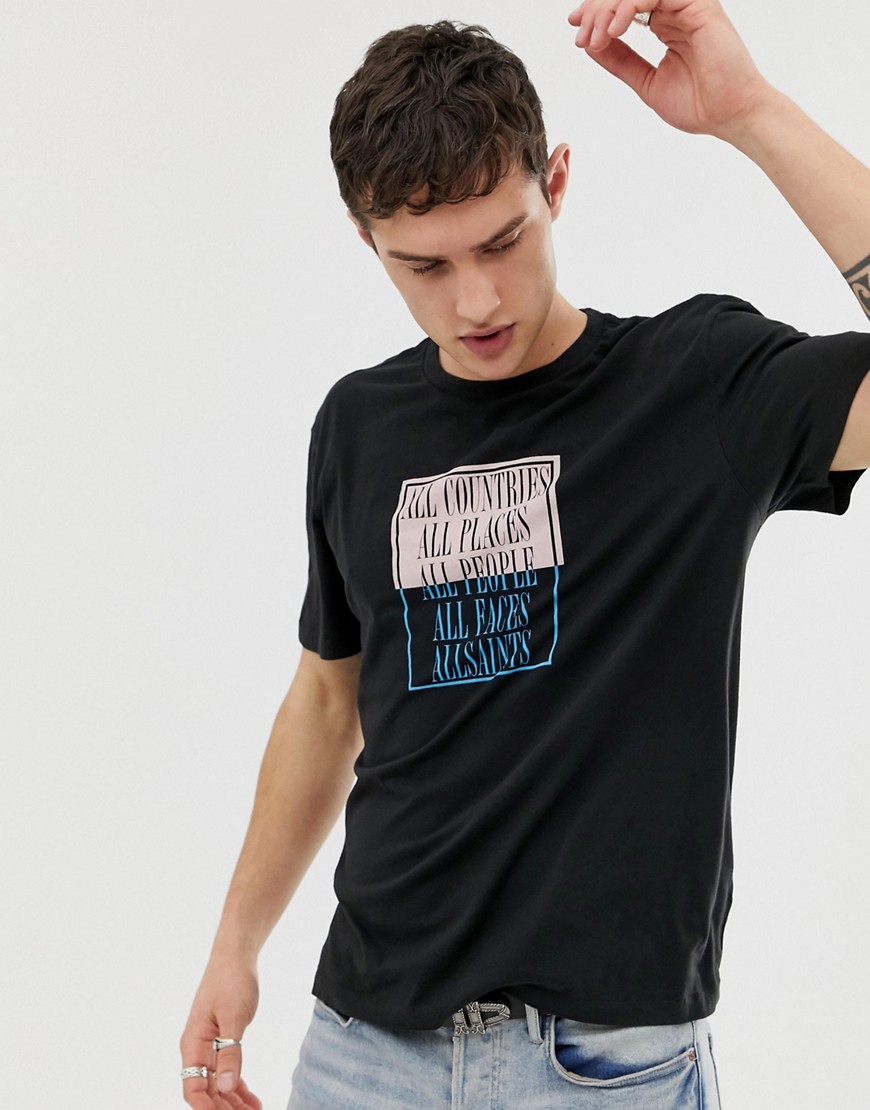 AllSaints t-shirt with all countries print in black