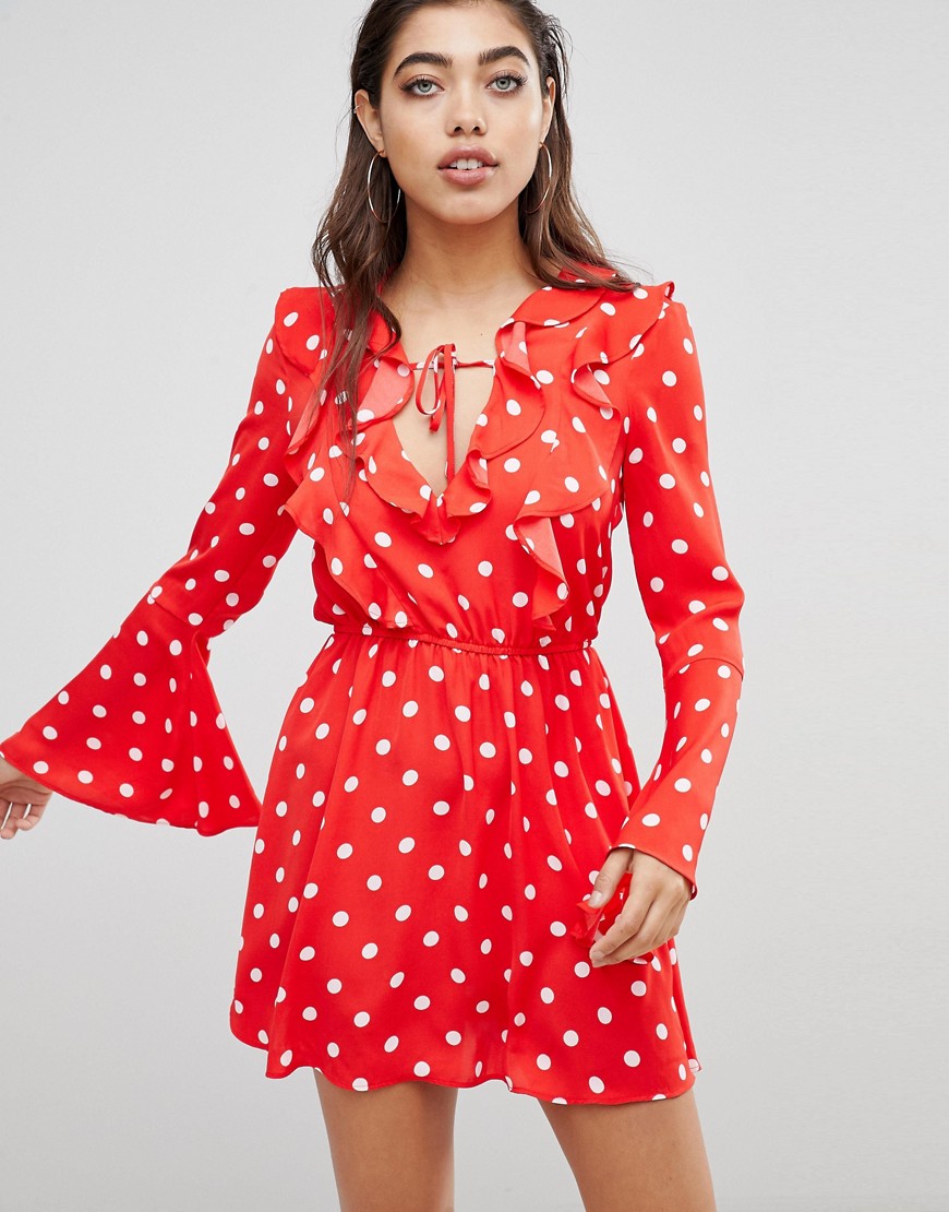 Ivyrevel Skater Dress with Fluted Sleeve in Polkadot Print
