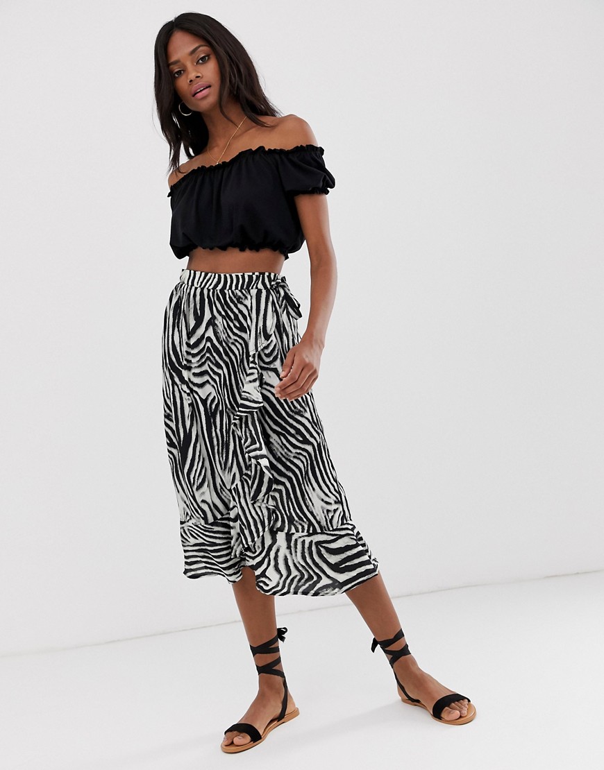 b.Young zebra print bias cut midi skirt