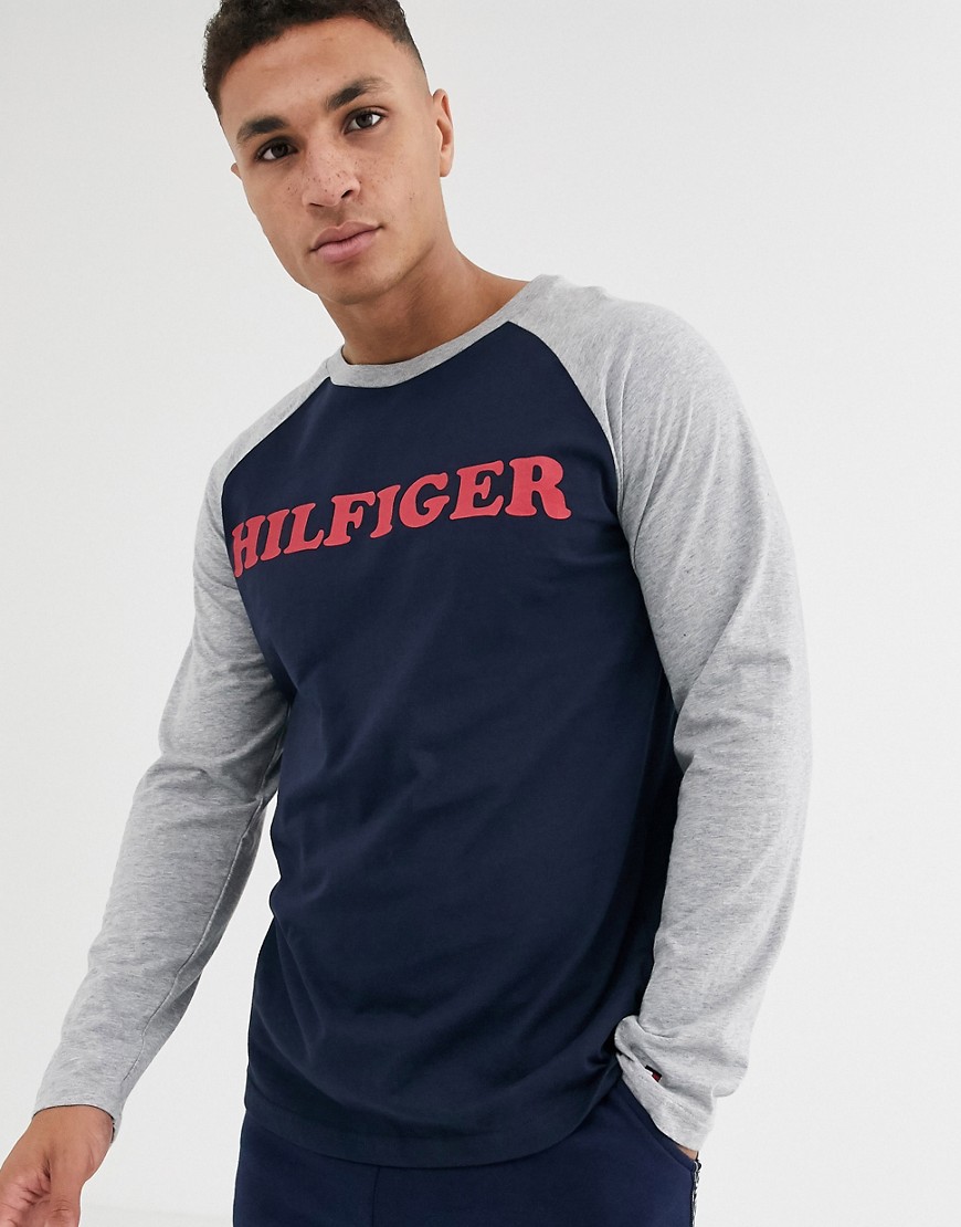 Tommy Hilfiger lounge long sleeve raglan in navy with chest hilfiger logo