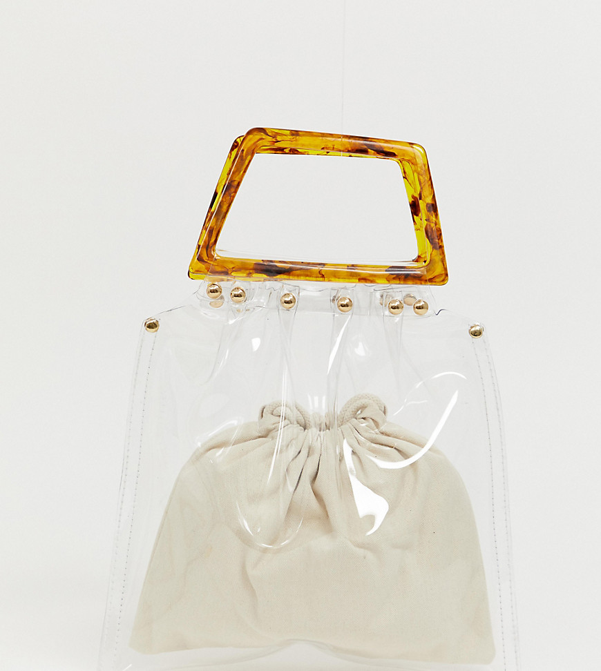 PrettyLittleThing bag with tortoiseshell handle in clear
