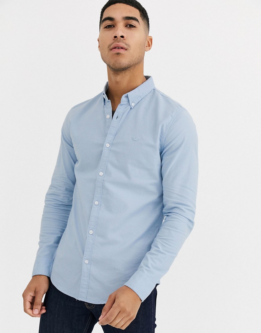 Hollister icon logo muscle fit buttondown oxford shirt in light blue