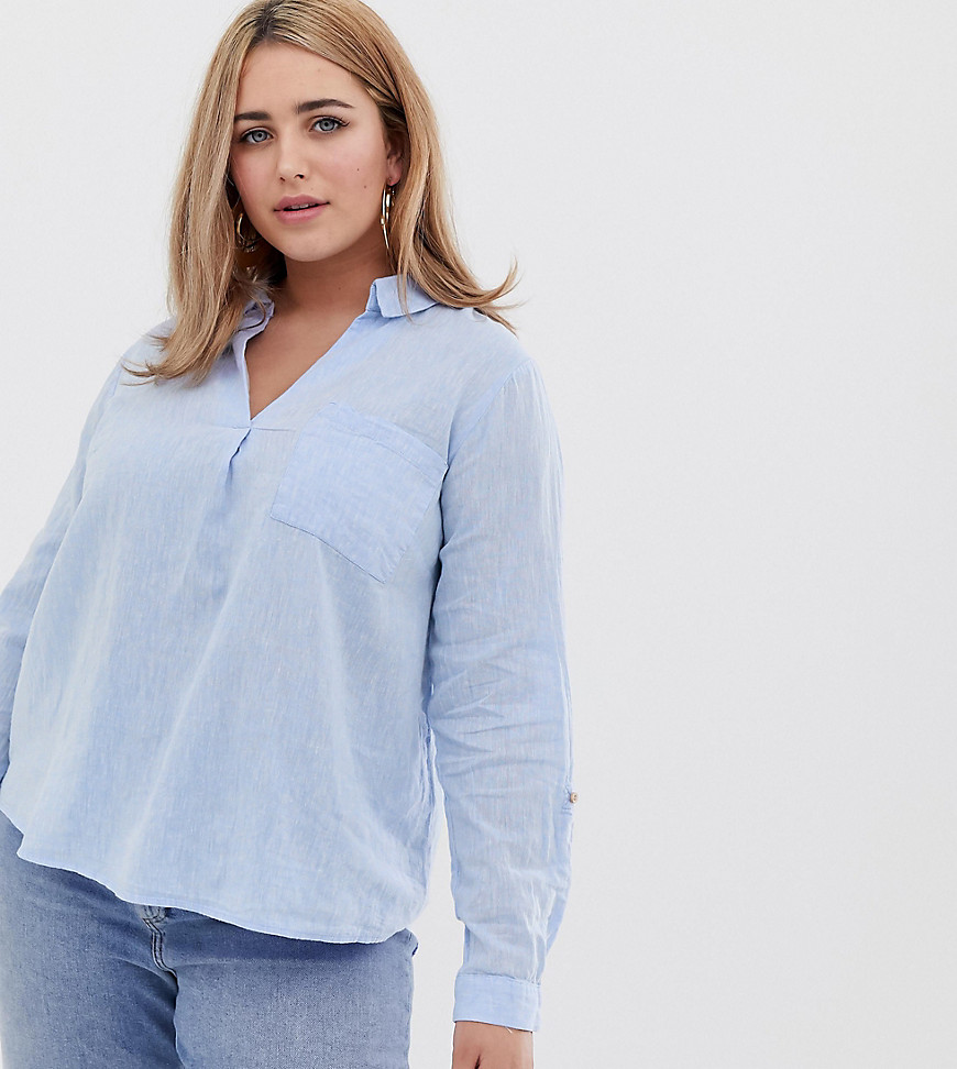 New Look Curve linen shirt in blue