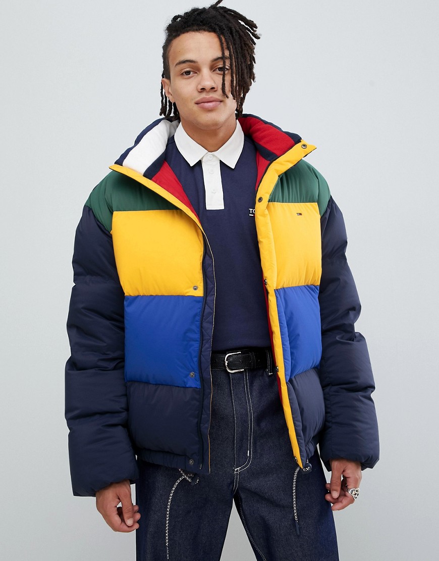 Tommy Jeans Oversize Color Block Down Puffer Jacket In Navy Multi ...