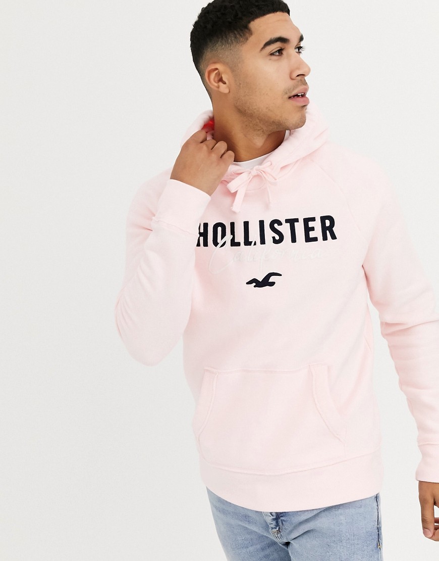 Hollister tech logo hoodie in pink