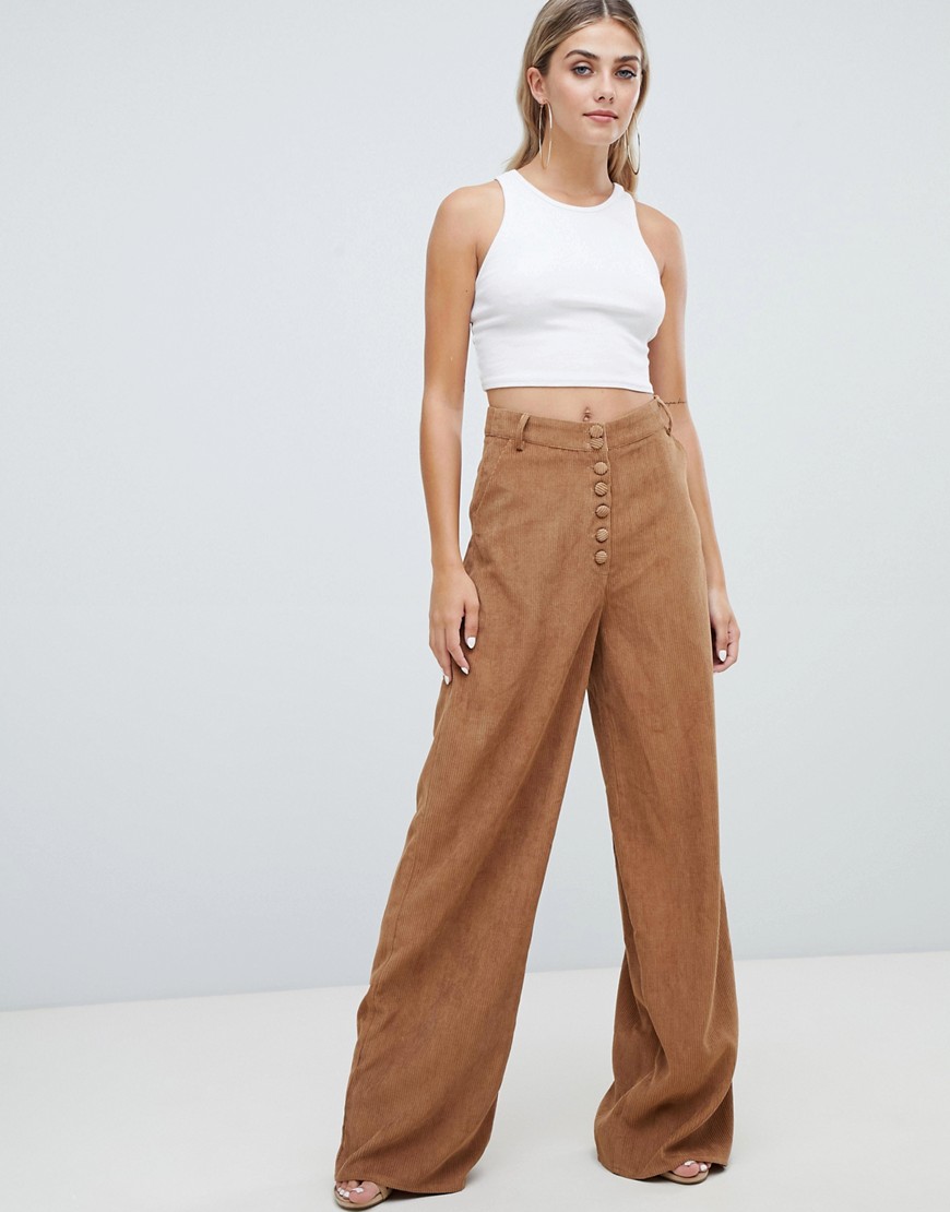 Missguided wide leg cord trousers in camel - Brown