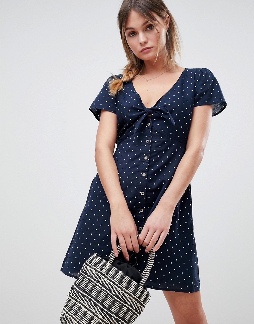 Abercrombie & Fitch Polka Dot Dress with Knot Front - Navywhite dot