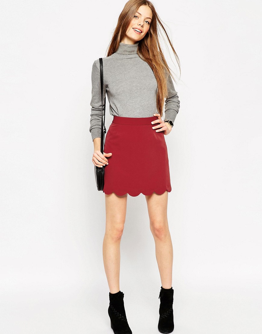 Image 1 of ASOS A-Line Mini Skirt with Scallop Hem