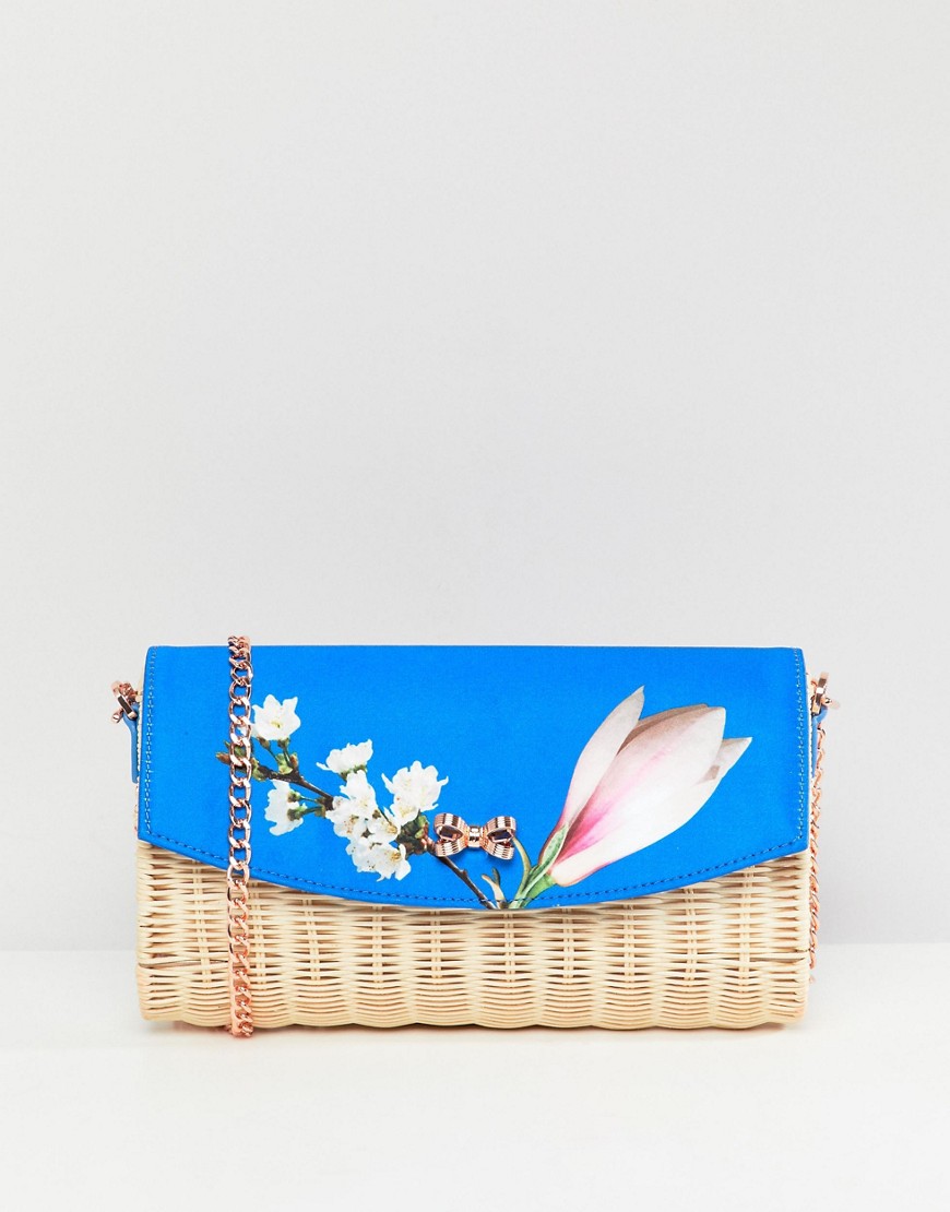 Ted Baker Straw Clutch Bag in Harmony Floral - Bright blue
