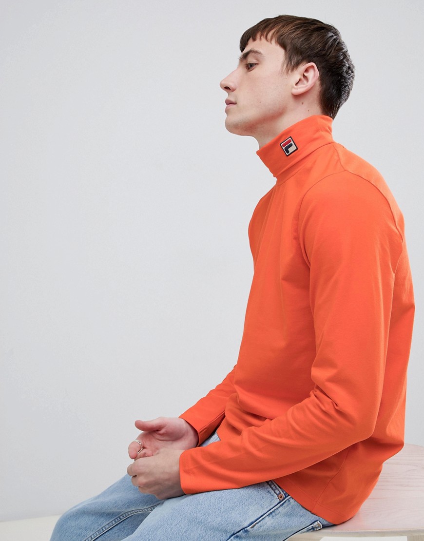 Fila White Line Logo Roll Neck Long Sleeve T-Shirt In Orange