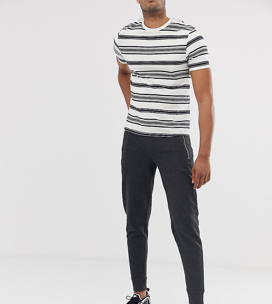 ASOS DESIGN Tall tapered joggers with zips in charcoal marl