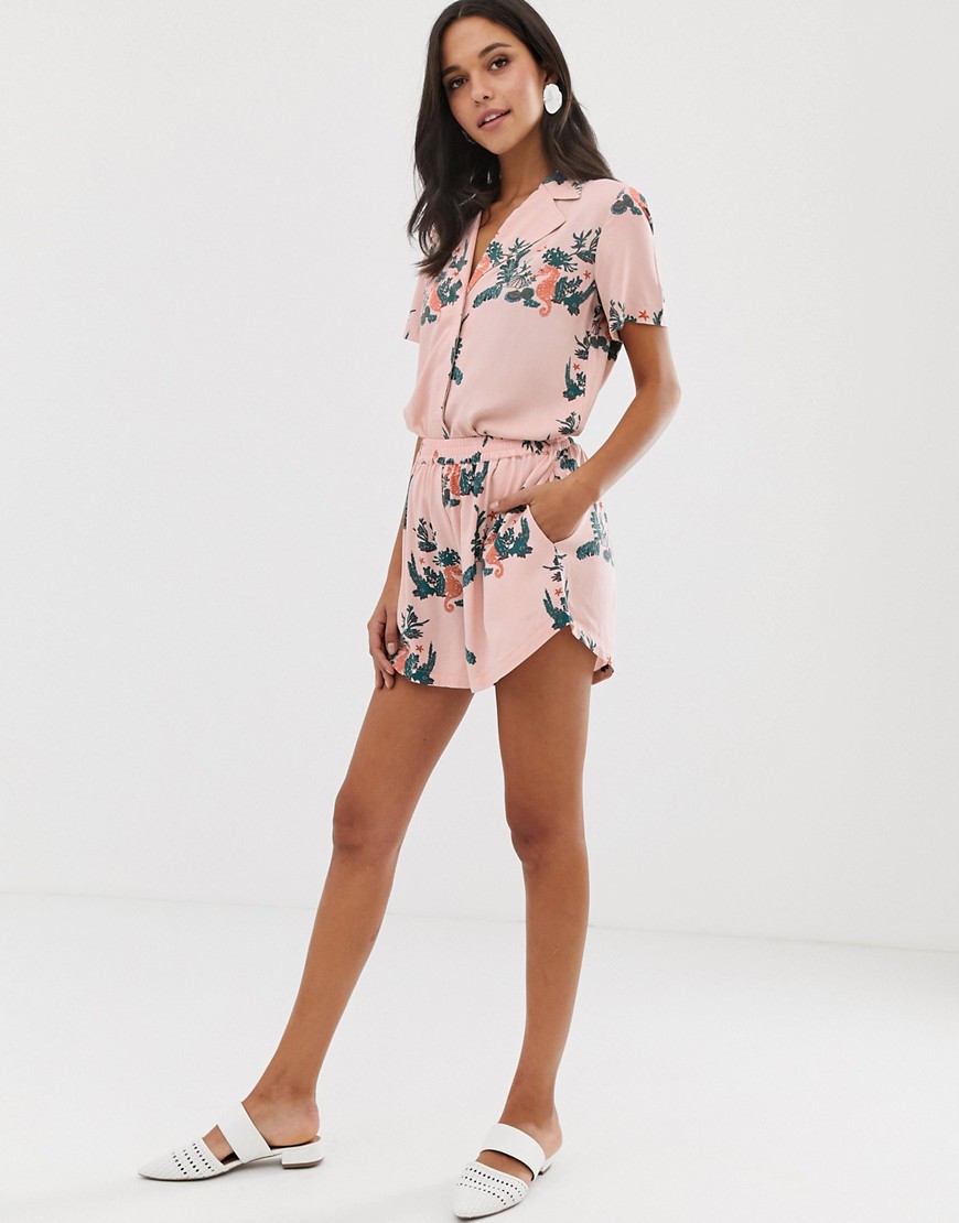 Native Youth relaxed runner shorts in sea horse print co-ord