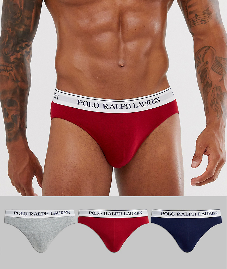 Polo Ralph Lauren 3 pack briefs in grey/navy/red with contrasting waistband