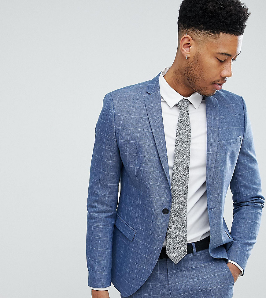 Selected Homme Skinny Fit Suit Jacket In Navy Grid Check
