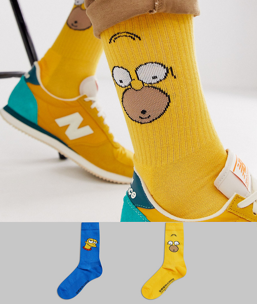 ASOS DESIGN 2 pack sport sock with homer and marge simpson save