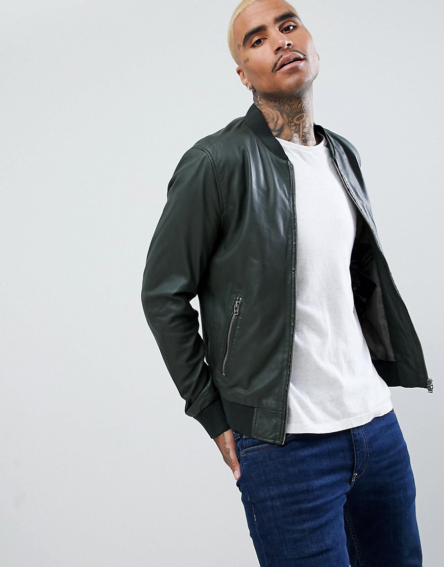 GOOSECRAFT LEATHER BOMBER JACKET IN FOREST GREEN - GREEN,BOMBER923