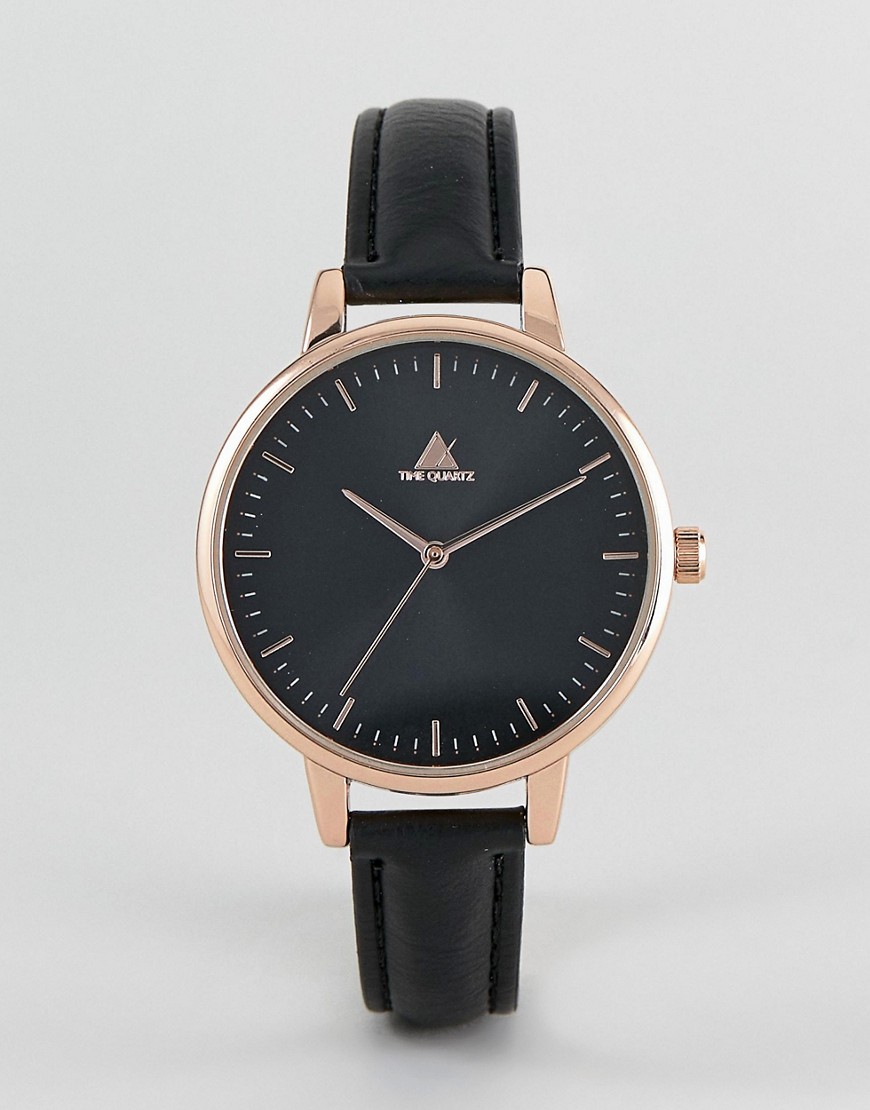 Asos Design Skinny Strap Watch In Black And Rose Gold - Black