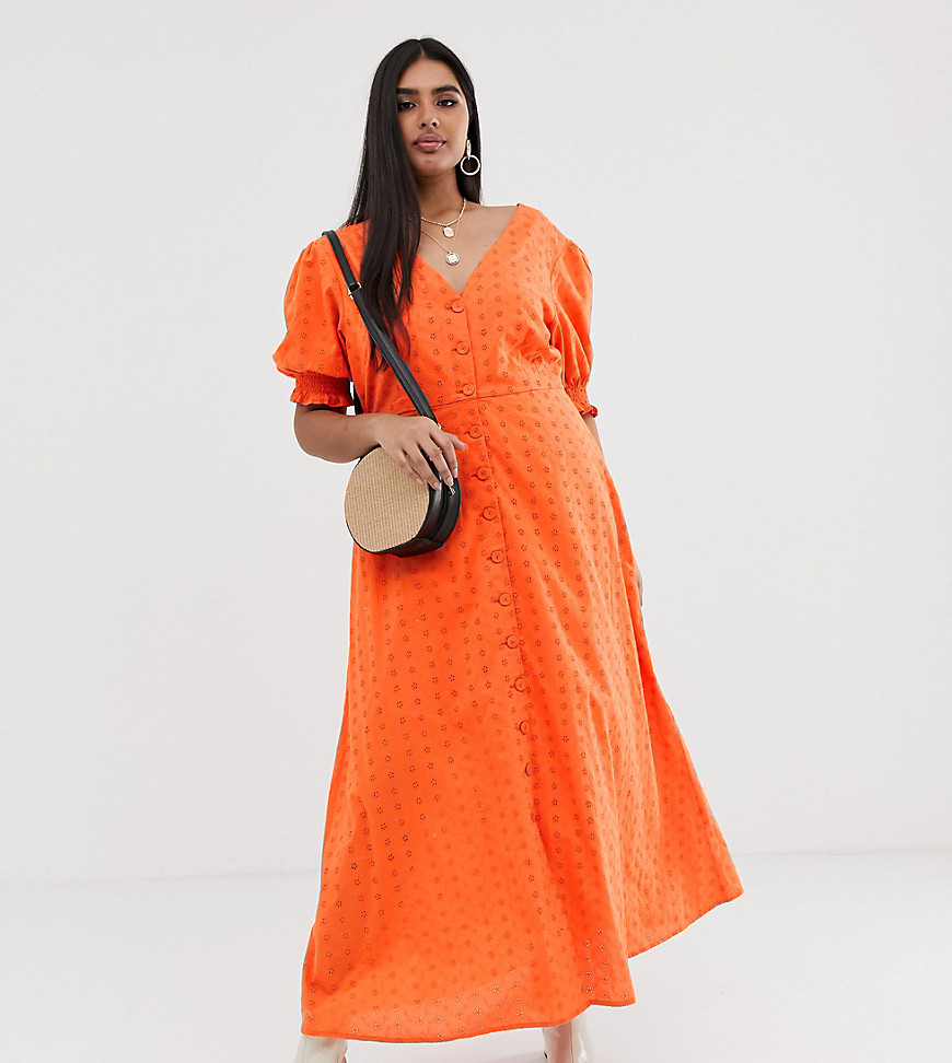 Neon Rose Plus button front maxi dress in broderie