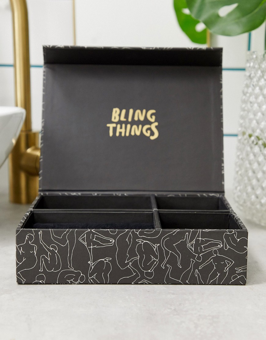 Monki jewellery box with lady print in black