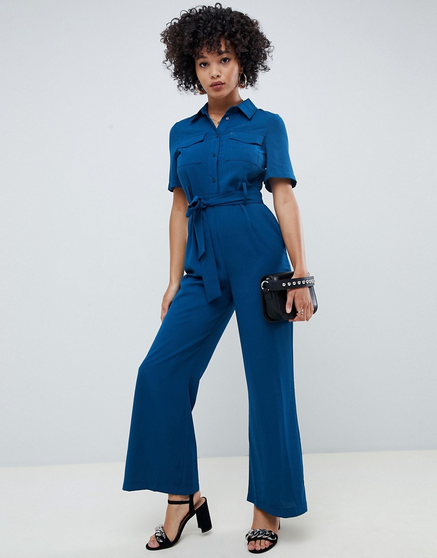 ASOS DESIGN jumpsuit with soft flare leg and self belt