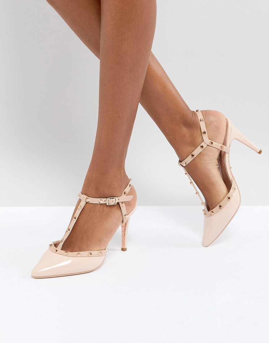 Dune London Catelyn Leather Studded Heeled Shoes - Nude