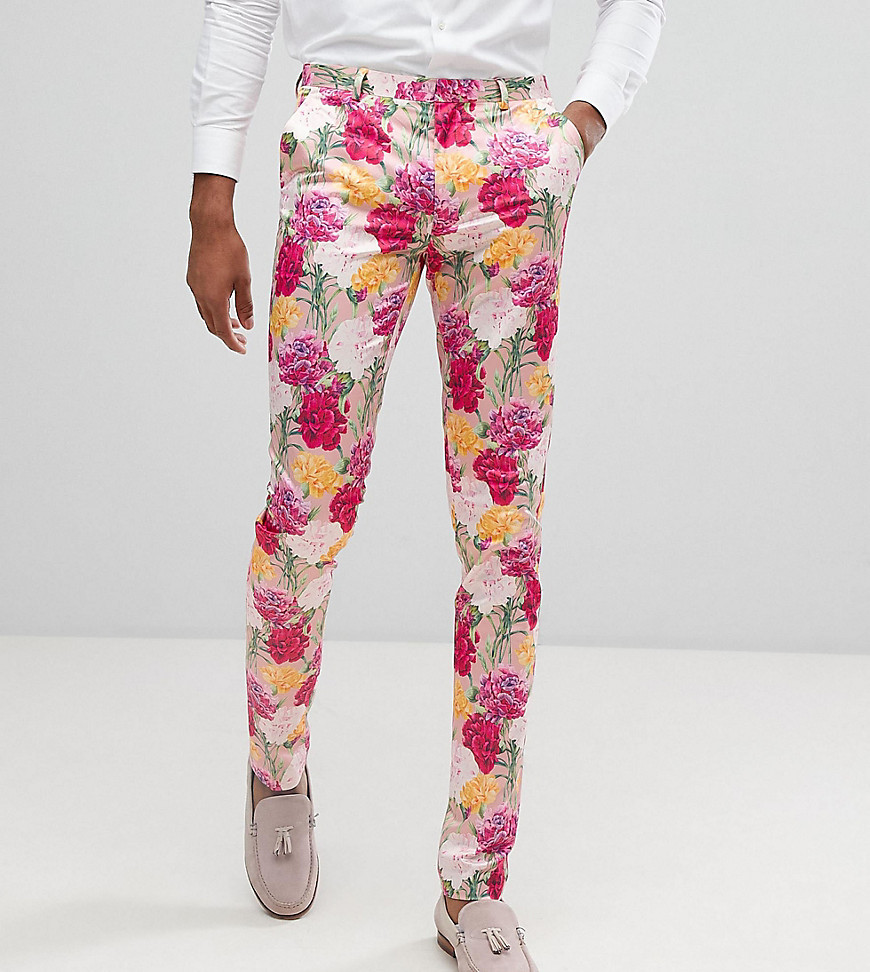Asos Design Asos Tall Wedding Skinny Crop Smart Trousers In Pink Floral Print - Pink In Multi