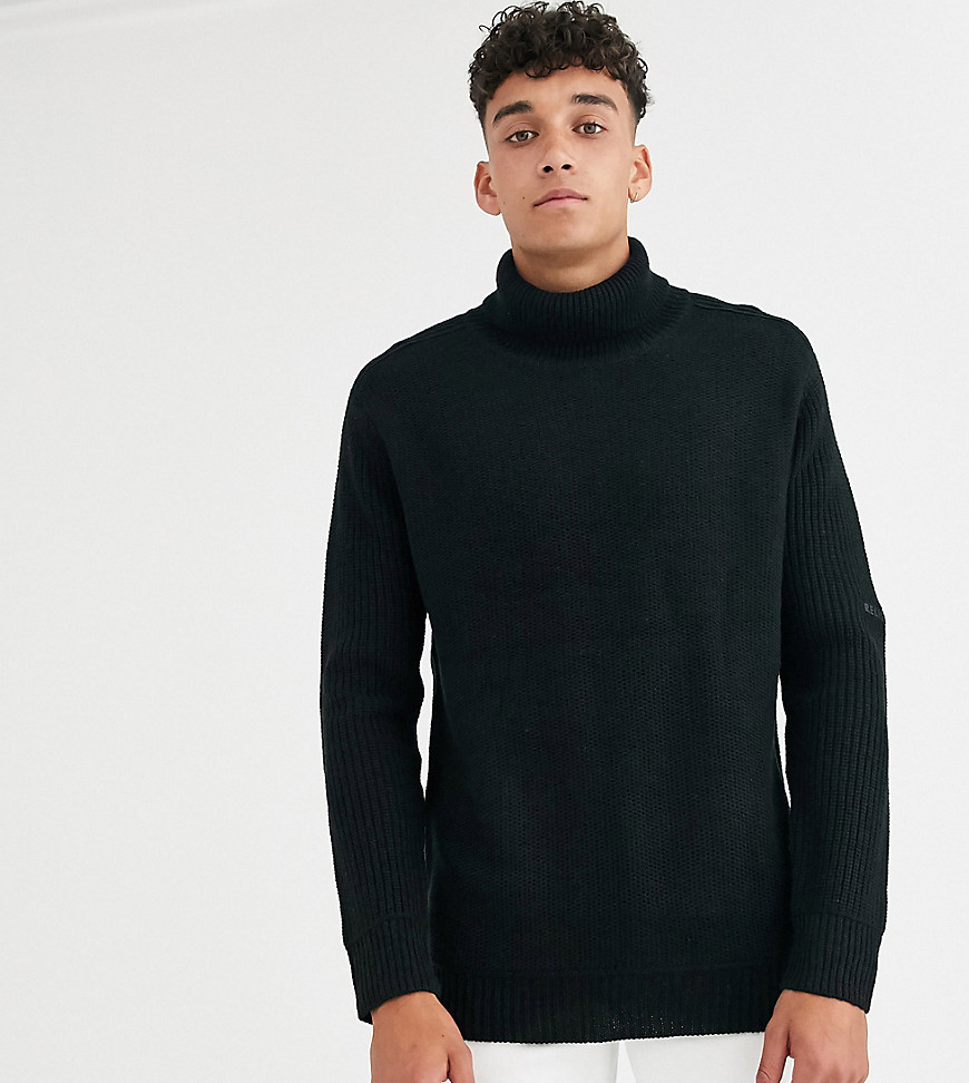 Religion tall chunky knit jumper with roll neck in black