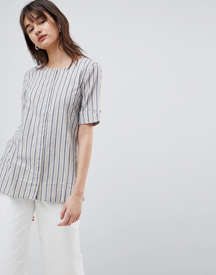Selected Femme Striped Blouse With Sleeve Turn Up