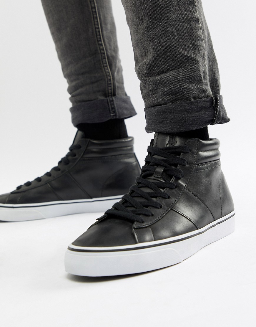 Polo Ralph Lauren Shaw Leather High Top Trainers in Black - Black