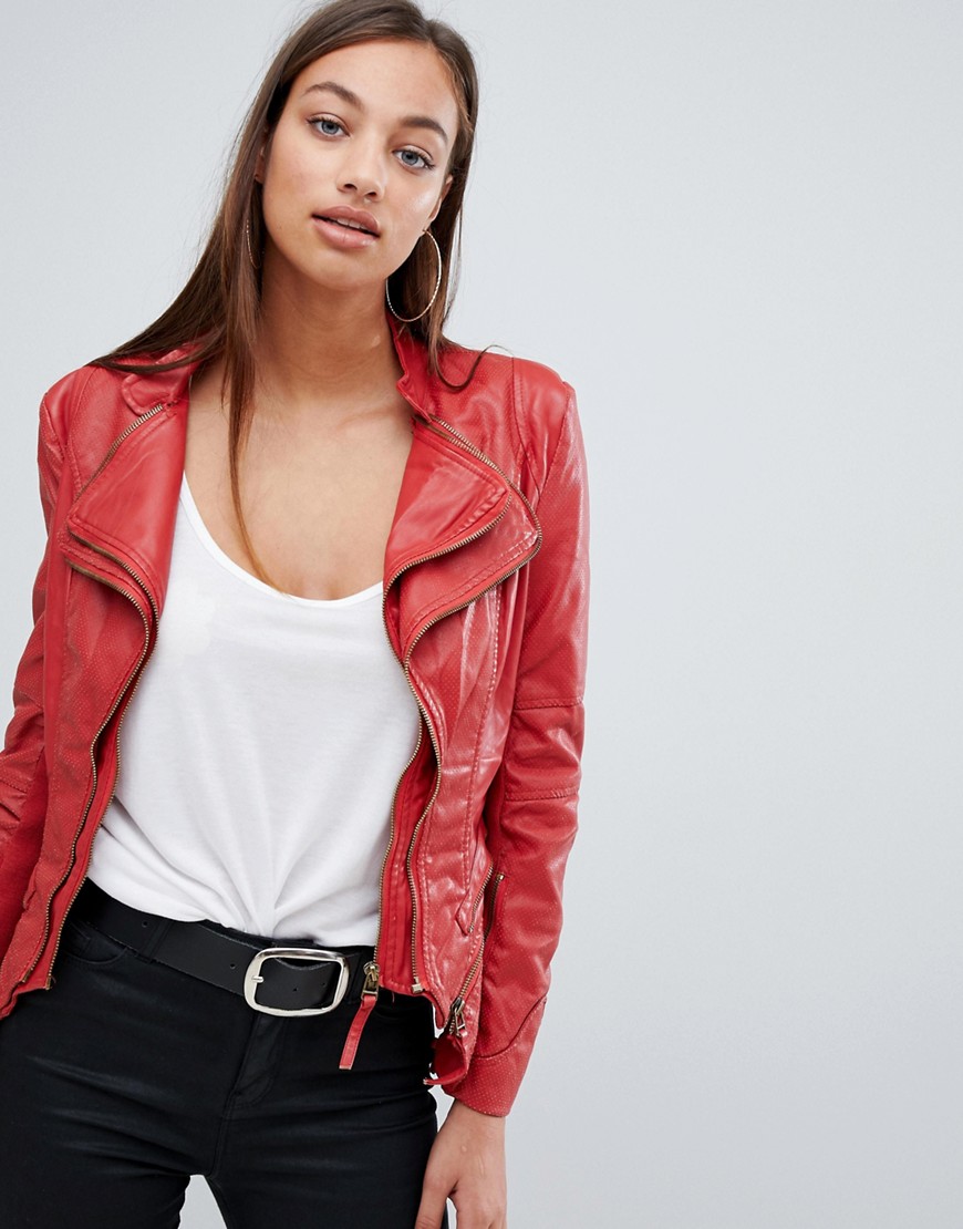 Forever Unique doubled collared faux leather jacket - Red