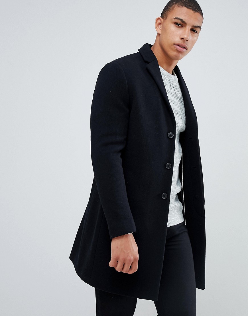 Selected Homme recycled wool overcoat in black
