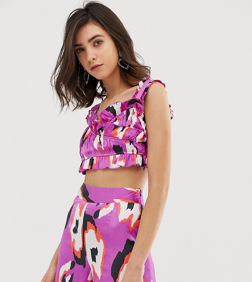 Dusty Daze ruched crop top in abstract print co-ord