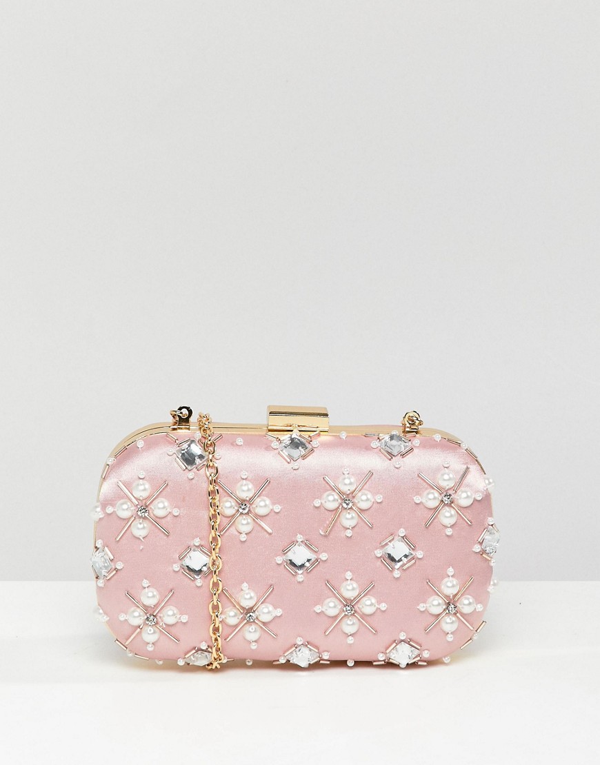 True Decadence Blush Embellished Pearl Box Clutch Bag - Blush