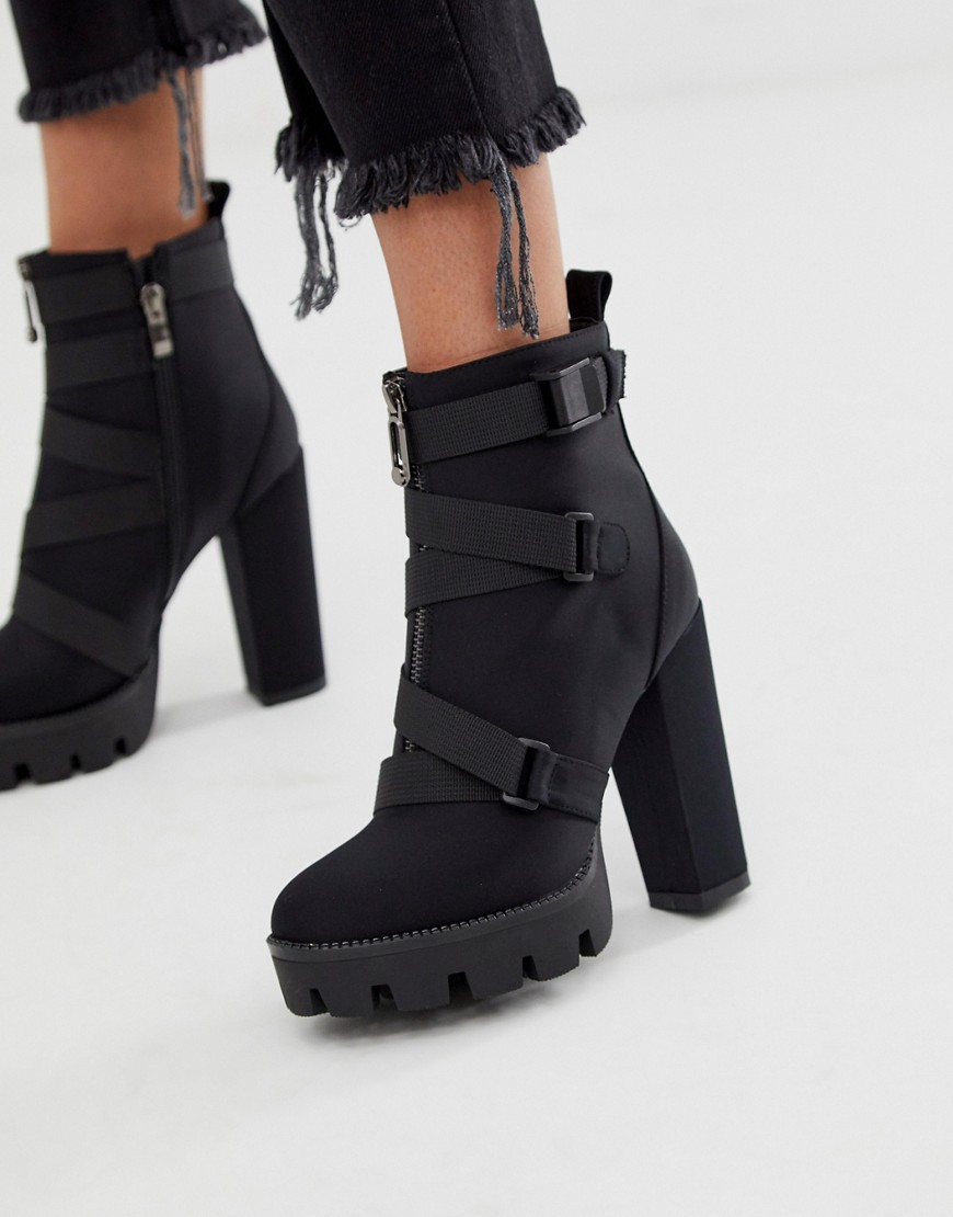 Simmi London Jemma black lycra chunky heeled ankle boots