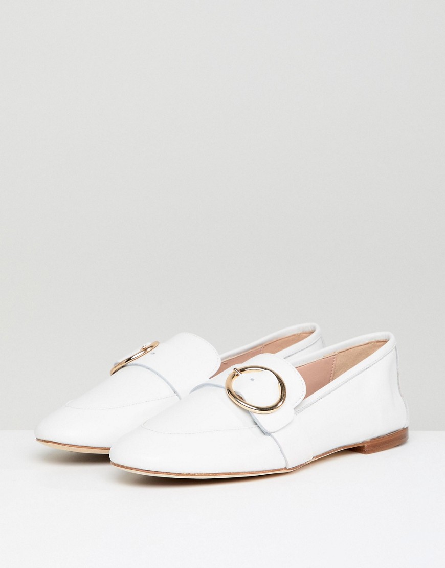 Kurt Geiger White Leather Circle Buckle Loafers