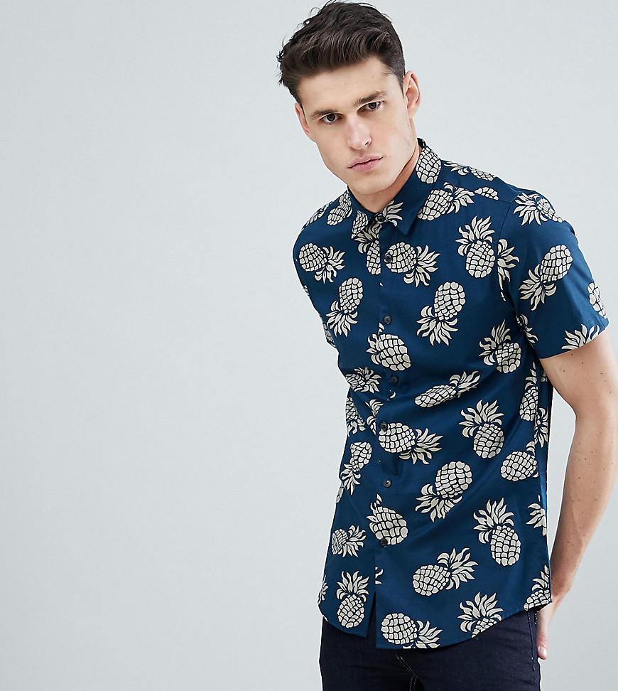 Burton Menswear Big & Tall regular fit shirt with pineapple print in navy