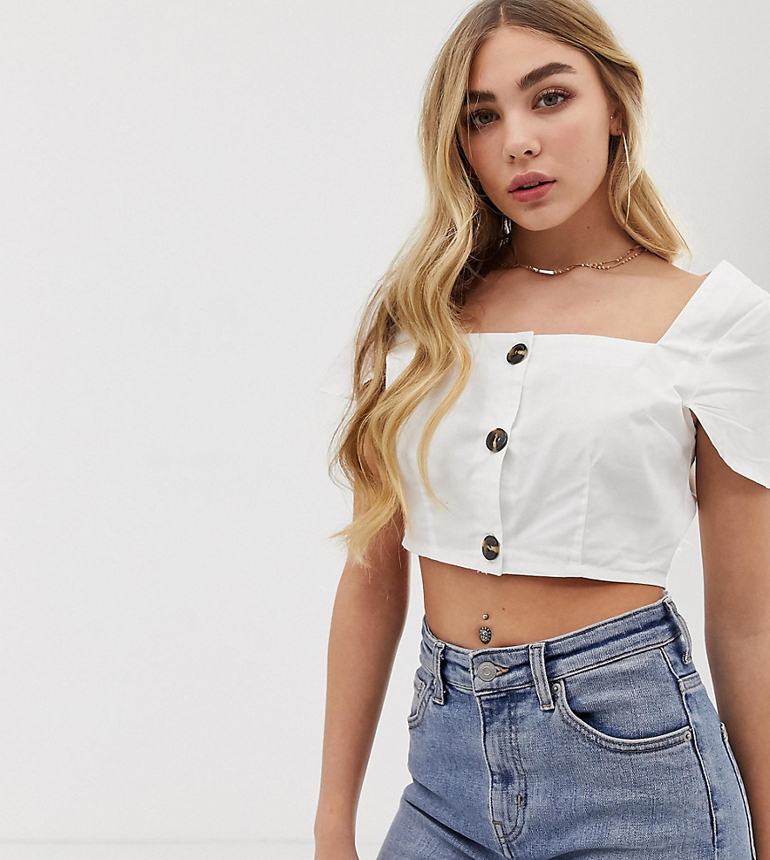 Missguided cotton square neck button front crop in white
