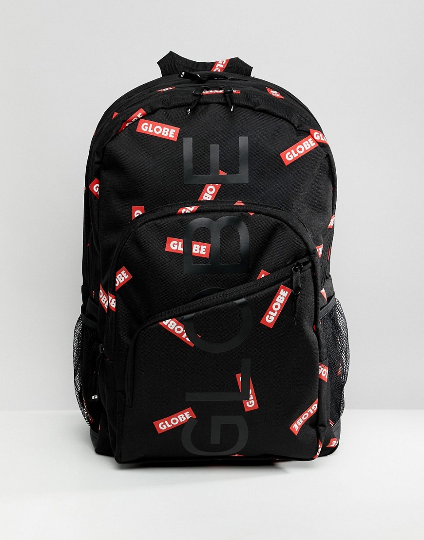 Globe backpack with all over logo print in black