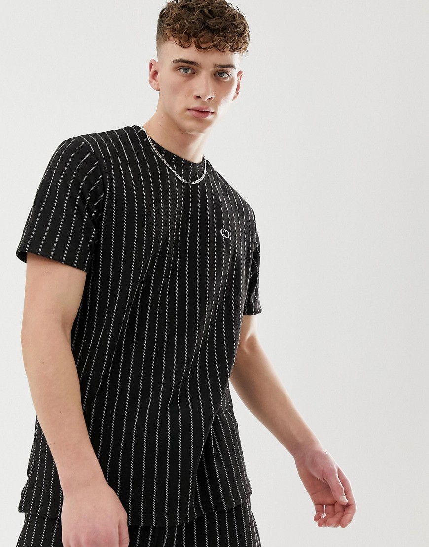 Criminal Damage co-ord oversized t-shirt in black with pin stripe