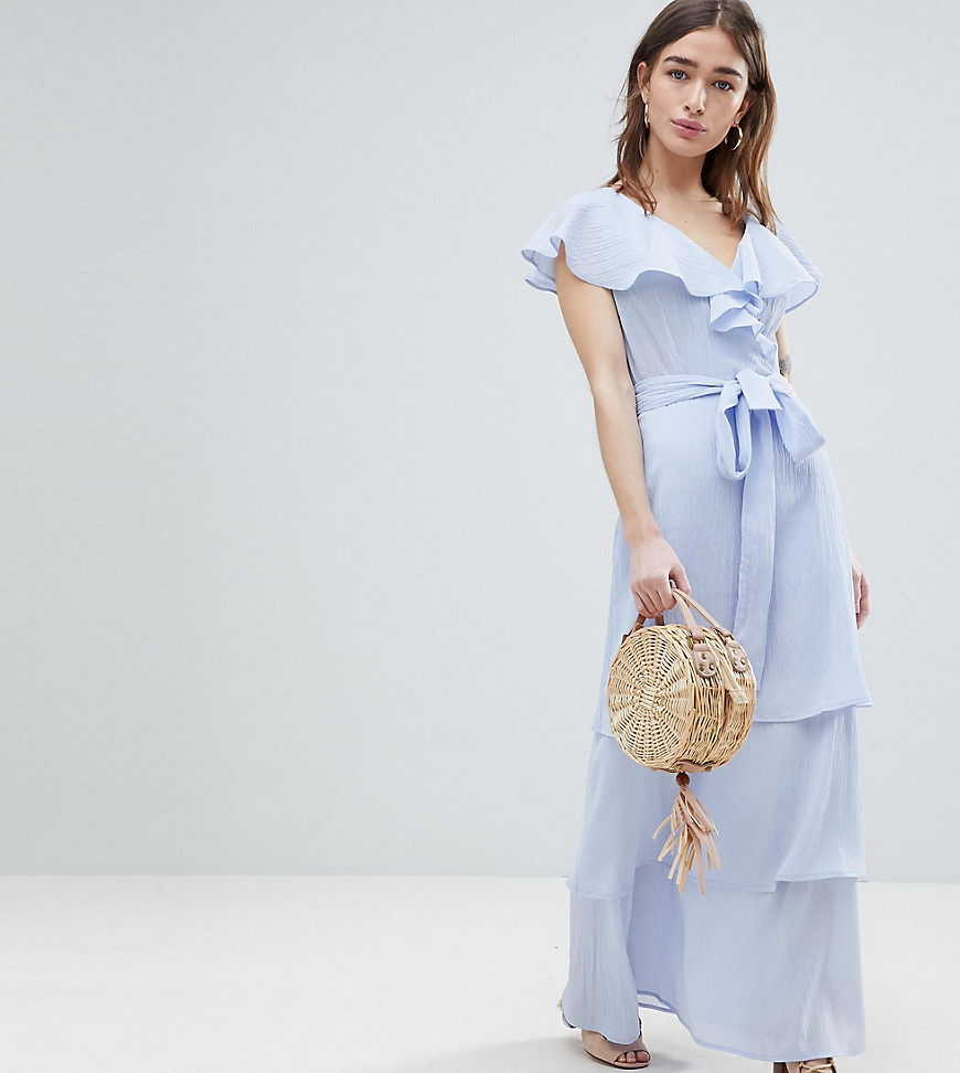 Lost Ink Petite Maxi Dress With Tiered Ruffle Skirt - Light blue