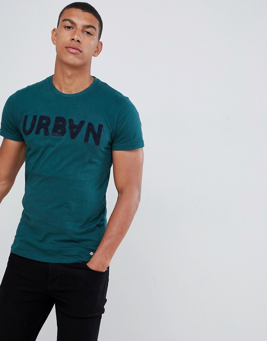 Solid t-shirt with flocked print in teal