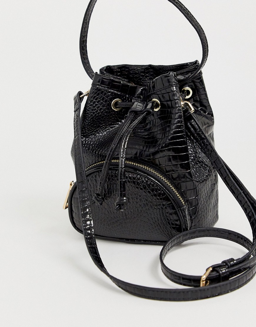 Asos Design Mini Croc Bucket Bag - Black