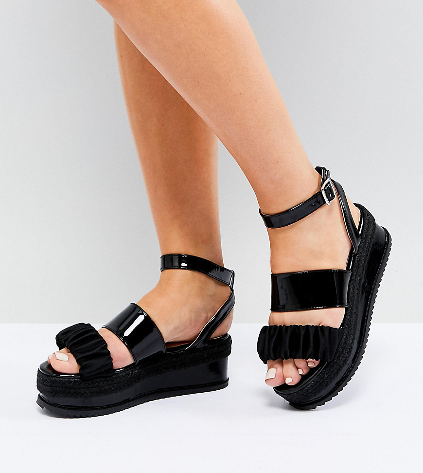 Lost Ink Wide Fit Black Espadrille Flatform Sandals